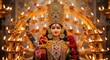 © MST - Devotional Goddess Durga Surrounded by Numerous Oil Lamps and Flowers