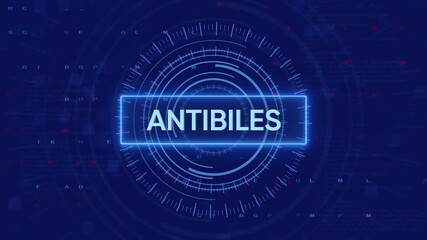 Futuristic digital interface with animated hud elements and code in neon blue