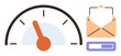 © robu_s - Speed gauge with orange needle, open envelope with paper, and purple progress bar. Ideal for performance tracking, communication efficiency, email management, productivity, digital technology