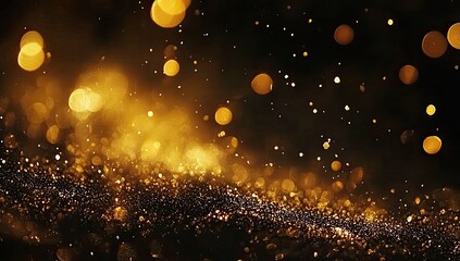 Golden glittering bokeh on a dark background