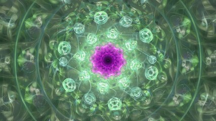 Wall Mural - green and purple lights are swirling and creating a beautiful abstract fractal mandala with a tunnel