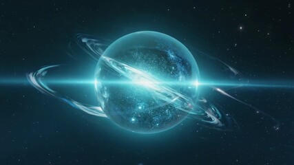 Wall Mural - bright light radiating from the center of a glowing planet, surrounded by rings gracefully orbiting 