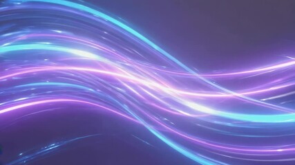 Wall Mural - multiple glowing neon lines flowing and creating abstract waves of light, with a purple background, 