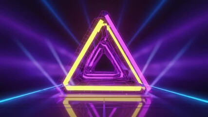 Wall Mural - glowing neon triangular tunnel with blue lights illuminating dark background creating a futuristic a