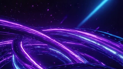 Wall Mural - bright neon purple and blue rings rotating in dark space, surrounded by glowing particles, create a 