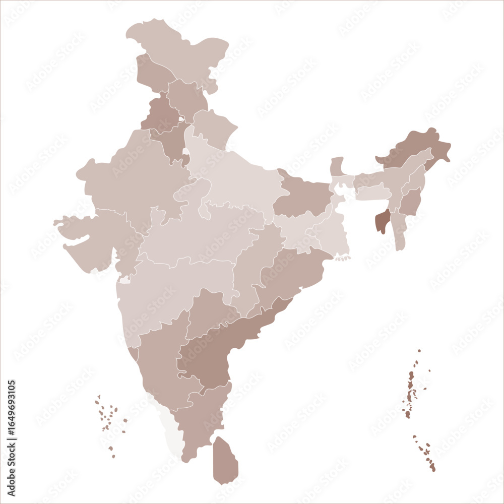 India Capitals Map, Large political map of India with color-coded ...