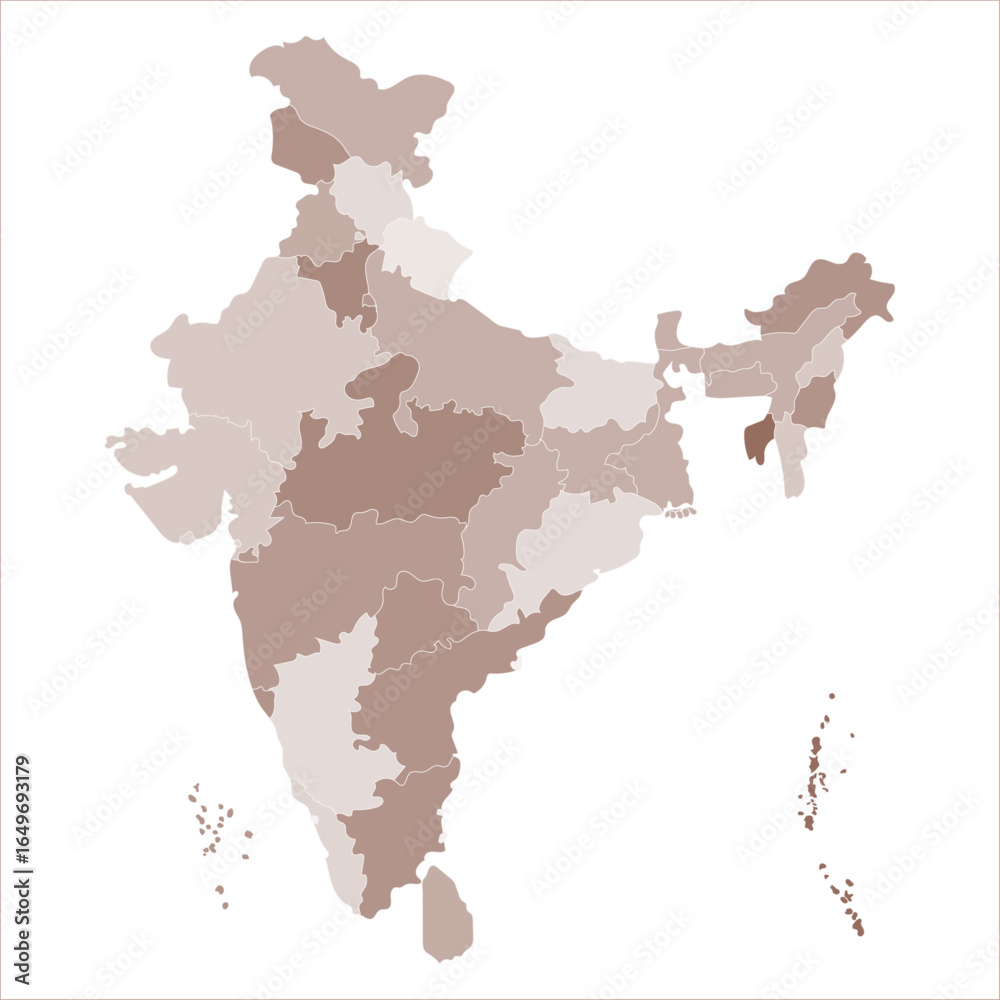 India Capitals Map, Large political map of India with color-coded ...