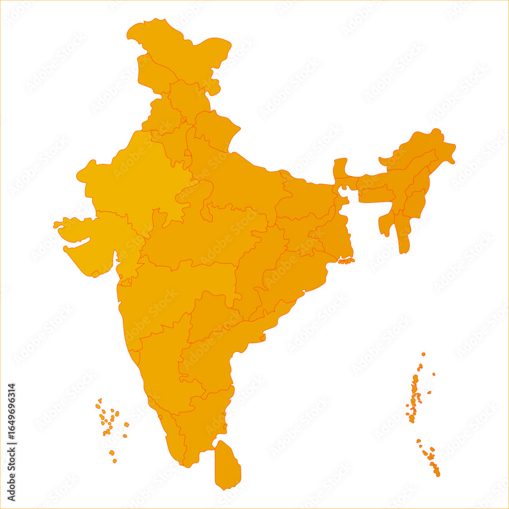 India Geography Map Illustrated Political Map Of India With States