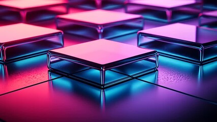 Cybernetic Illumination: Abstract Neon Squares in a Futuristic Grid Pattern Display