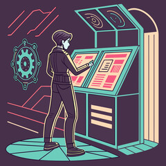Computer scientist with hologram, futuristic vector.