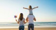 © muhammad - Family Joy: Daughter on Shoulders, Beach, Pinwheel, Golden Hour