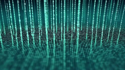 Abstract animation of binary code streams falling, data flow, technology background