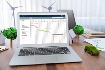 Wall Mural - project planning software for brisk business project management on the computer screen showing timel