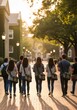 © ModernGallery - Students walk university campus path at sunset