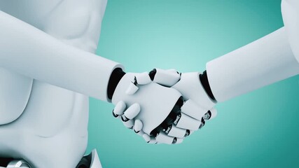 Wall Mural - 3d rendering hominoid robot handshake to collaborate future technology development by ai thinking br