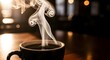 © Nature - 'Cinematic shot of steam swirling above black coffee'