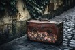 © Thimira - Vintage floral suitcase rests on a cobblestone street, adorned with ivy-covered walls, evoking a sense of travel and history.