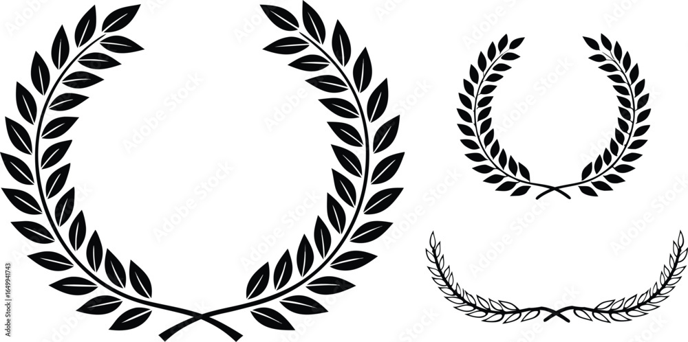 Vector Laurel Wreaths Set – Black Silhouette Olive Branch Awards and ...