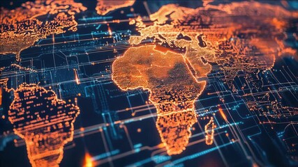 Wall Mural - Digital globe with glowing lines, symbolizing global connectivity and internet infrastructure.