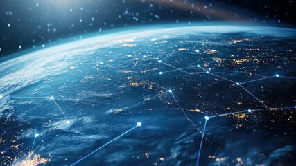 Wall Mural - A blue planet with a network of lines connecting it. The lines are glowing and appear to be connected to each other