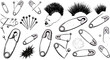 © ImagineerAI - Handdrawn punk rock elements set featuring textured safety pins needles and a mohawk.