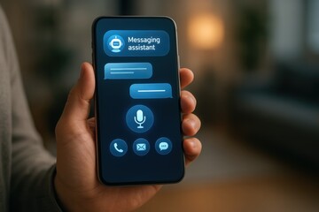 Smartphone displaying a messaging assistant application.