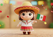 © Mimizuzu - Cute Girl Character holding a small flag Celebrating Mexican Independence Day
