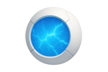 Wall Mural - white futuristic sphere showing electric power through blue lightning bolts on a transparent backgro