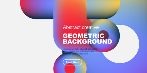 Wall Mural - abstract geometric shapes overlap, creating vibrant color gradients. white space contrasts bold text