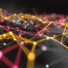 Wall Mural - Abstract network of glowing points and lines in yellow, pink, and white
