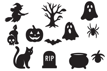 Canvas Print - set of halloween icon silhouette vector