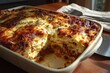 © DreamScape007 - Homemade Italian Beef Lasagna in Baking Dish with Melted Cheese and Herbs – Close Up
