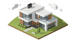 © Tantyo - Modern Luxury Residence Isometric View with Clean Lines and Glass Facade