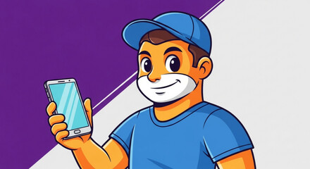 Cartoon man with smartphone vector illustration for mobile app and technology concept design using modern style