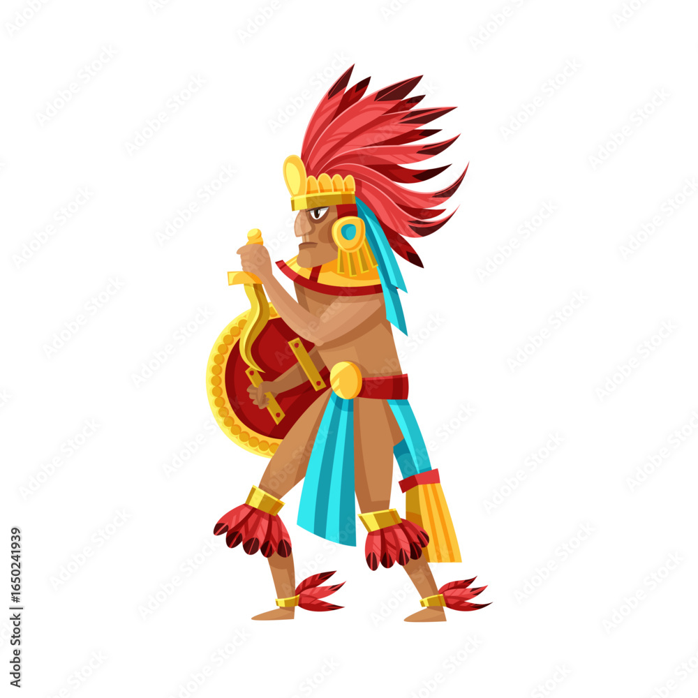 Aztec Shield Vector Aztec Warrior's Stance: A fierce Aztec warrior, resplendent in ...