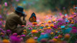 © Shannon - Photographer crouching to capture a butterfly on a colorful flower (1)