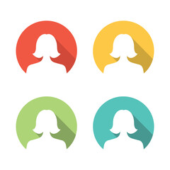 Modern flat design female avatar icon set with long shadows, ideal for user profiles, web interfaces, and app development representing diverse digital identities.