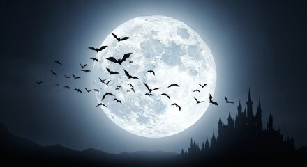 Wall Mural - Bats Flying in Front of a Full Moon