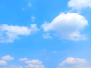 Wall Mural - Landscape blue sky with scattered clouds and bright sunshine. Blue sky background with white clouds in summer. Soft white clouds float in the clear blue sky. Clear blue sky, bright spring.