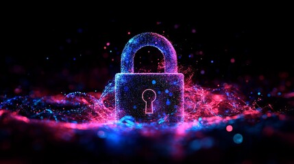 Wall Mural - A vibrant digital lock stands out in a shimmering array of colors. Security meets technology in this captivating visual. Perfect for cyber concepts. Generative AI