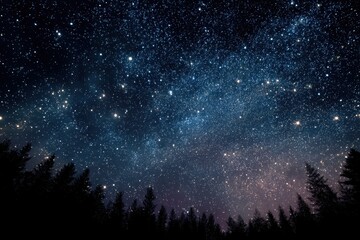 Wall Mural - starry sky filled with countless stars above a serene landscape during a clear night in a remote for