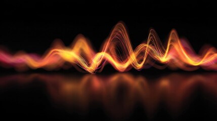 Wall Mural - a vibrant, abstract depiction of sound waves in orange and pink tones against a dark background, cre