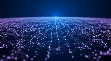 Abstract glowing network of interconnected points and lines in blue and purple, symbolizing data and technology