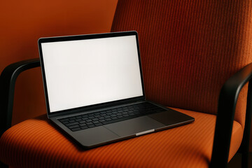 Laptop mockup, Blank white display laptop mock-up. empty screen laptop presentation background. Front view of blank laptop. Display mockups for website, UI, or branding promotion.	