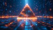 © grafixcareer - Glowing blue and orange digital pyramid made of data and code on a futuristic circuit board background.