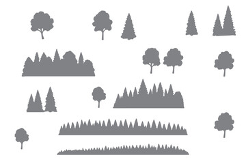 Wall Mural - Forest trees set. Isolated vector silhouette. Coniferous forest. Christmas tree, fir-tree, pine, pine-tree, Scotch fir, cedar