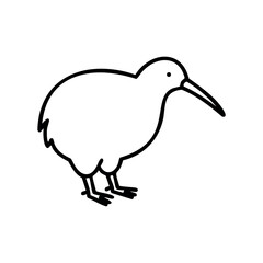 Wall Mural - Black and white outline of a kiwi bird standing side view
