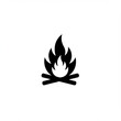 © nature_stocks - Vector bonfire icon, simple black graphic of a campfire with burning logs. Isolated on white background, this symbol represents camping, warmth, and outdoor adventure.