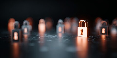 Wall Mural - digital security icon with lock and user profiles for data protection and online privacy concept in 