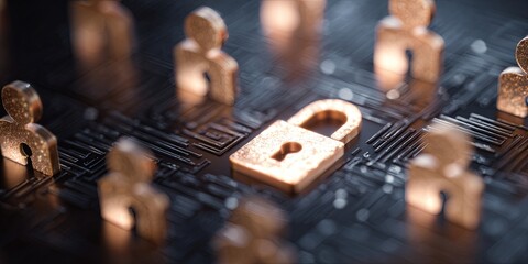 Wall Mural - digital security icon with lock and user profiles for data protection and online privacy concept in 